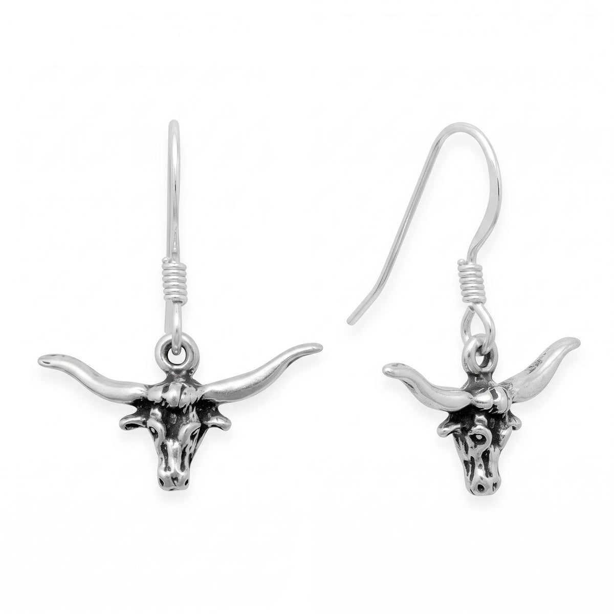 Oxidized Western Steer Charm Drop Earrings