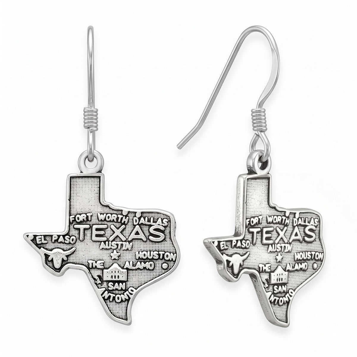 Oxidized Texas State Charm Drop Earrings
