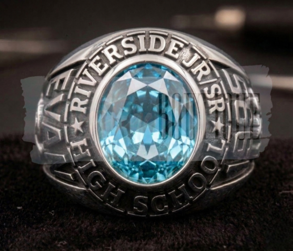 Promo Men's Sterling Silver Traditional Oval Stone Class Ring