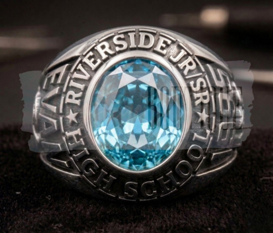 Promo Men's Sterling Silver Traditional Oval Stone Class Ring