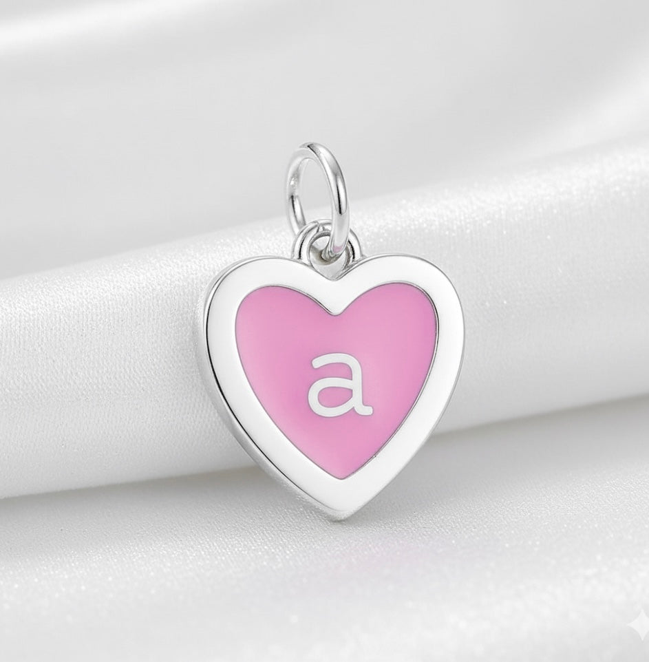 Light Pink Enamel Heart Initial Charm