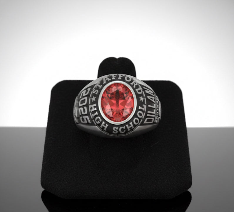 Promo Men's Sterling Silver Traditional Oval Stone Class Ring