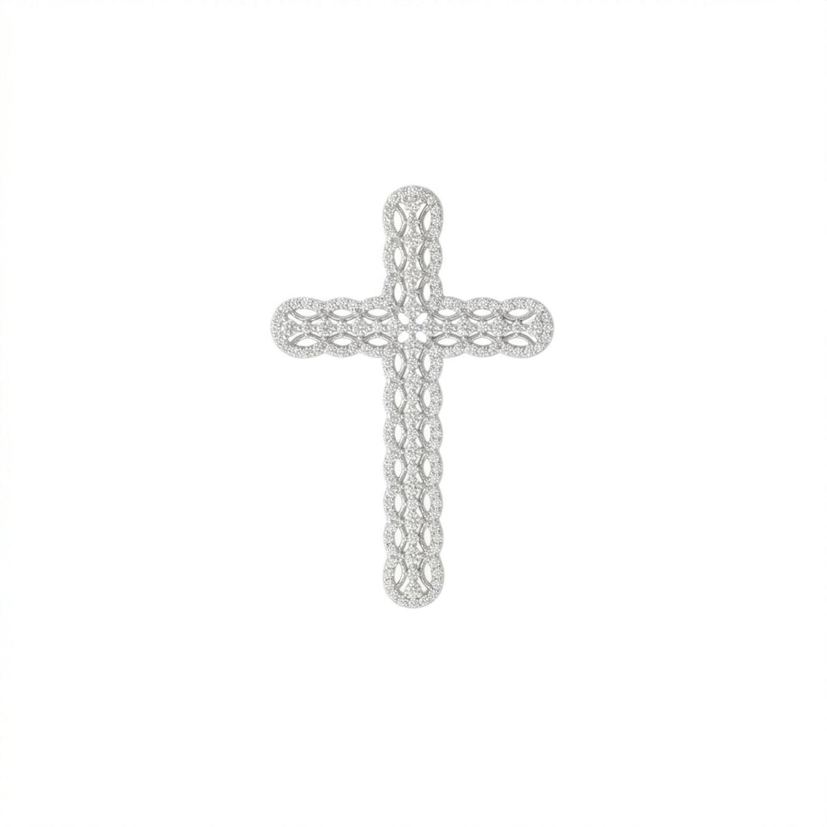 Rhodium Plated Ornate CZ Cross Slide