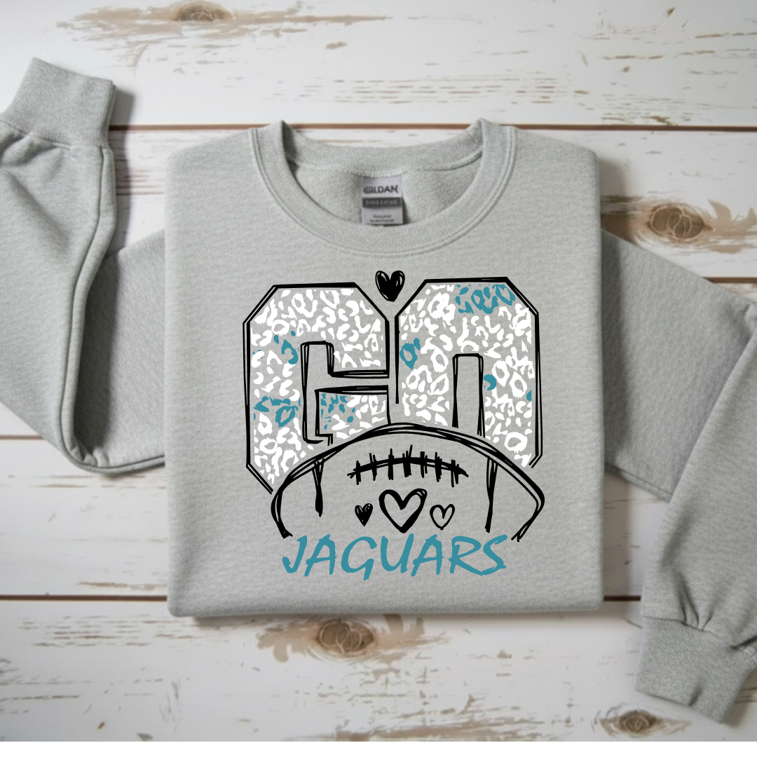 “Go Jaguars” Leopard Print Heart Crewneck Sweatshirt