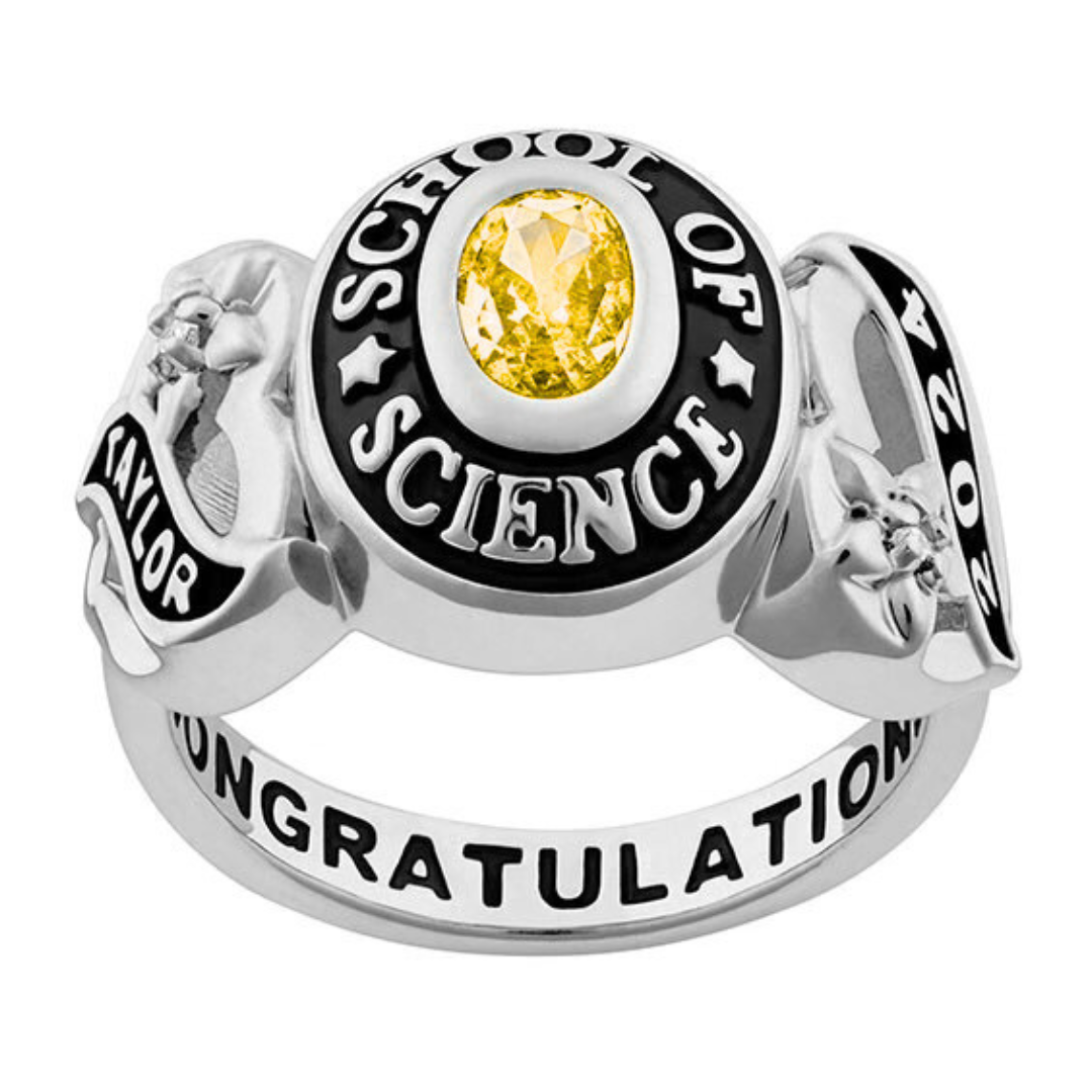 Sterling Silver Ladies Double Heart Side Class Ring