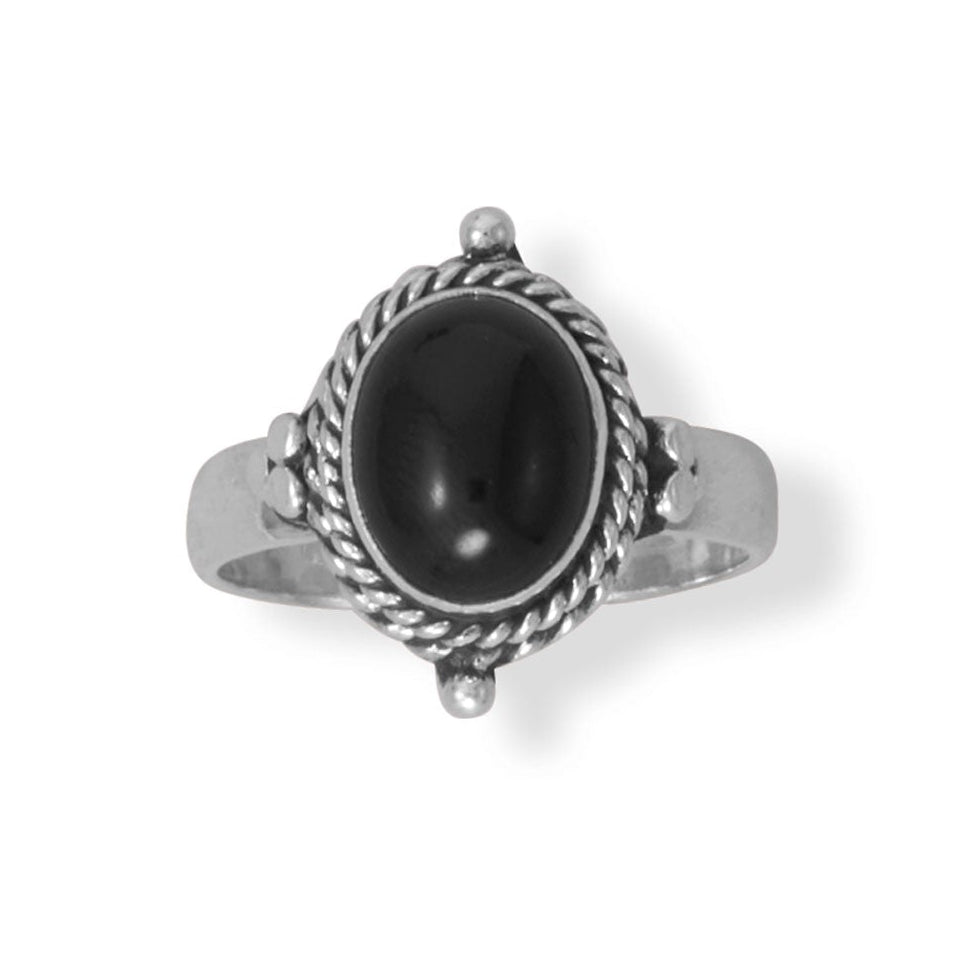 Oxidized Rope Edge Black Onyx Bali Ring