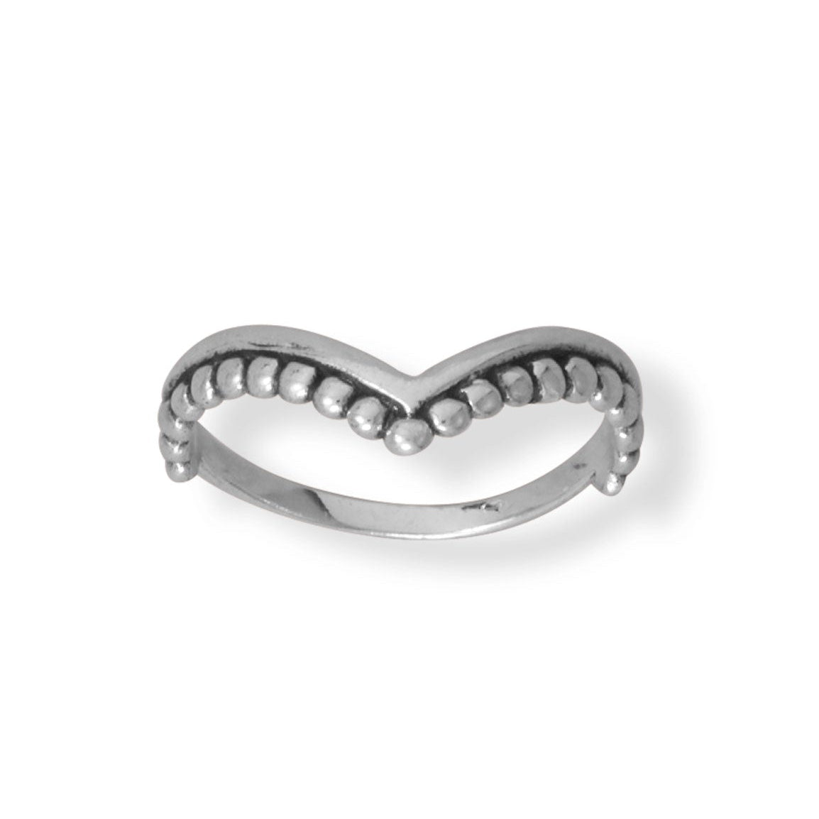 Oxidized Beaded "V" Design Ring