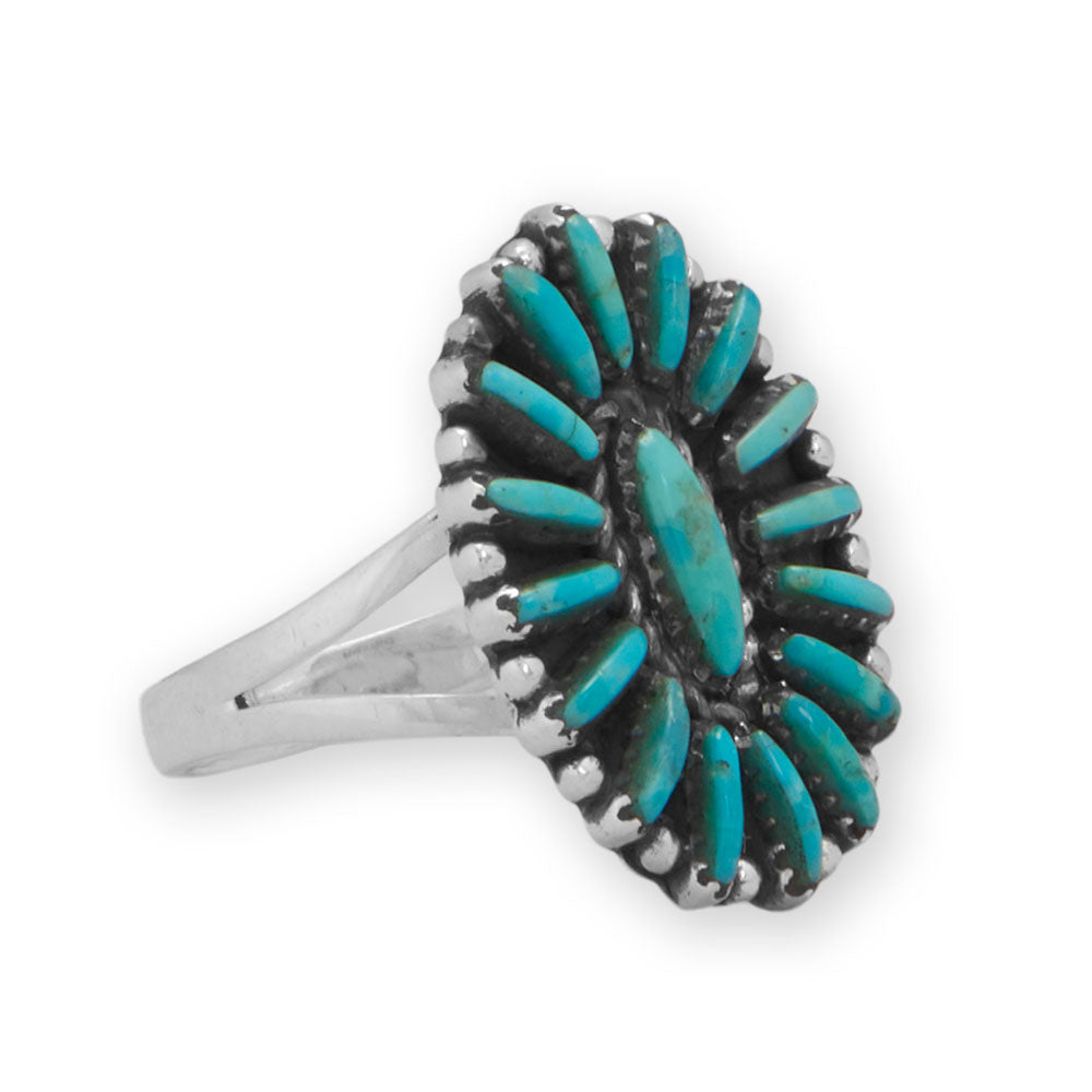 Oxidized Oval Turquoise Flower Ring