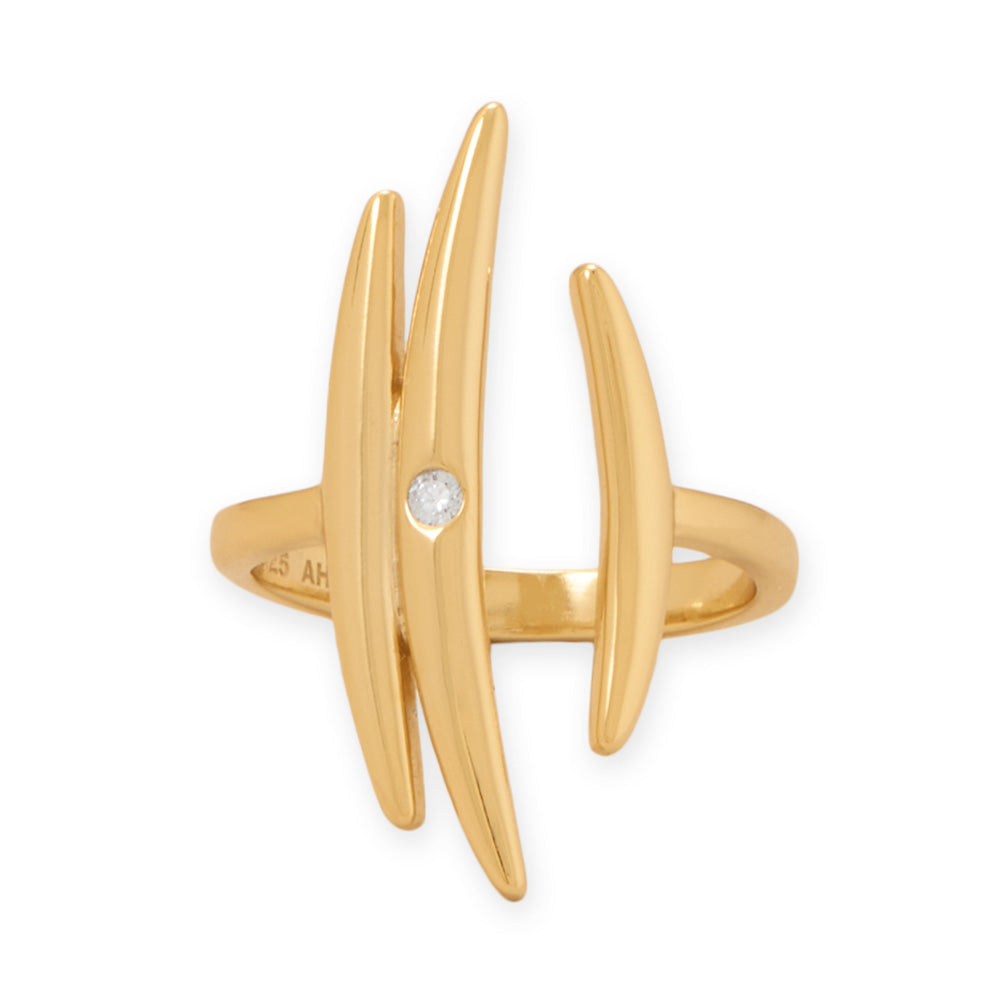 14 Karat Gold Plated Adjustable CZ Crescent Ring