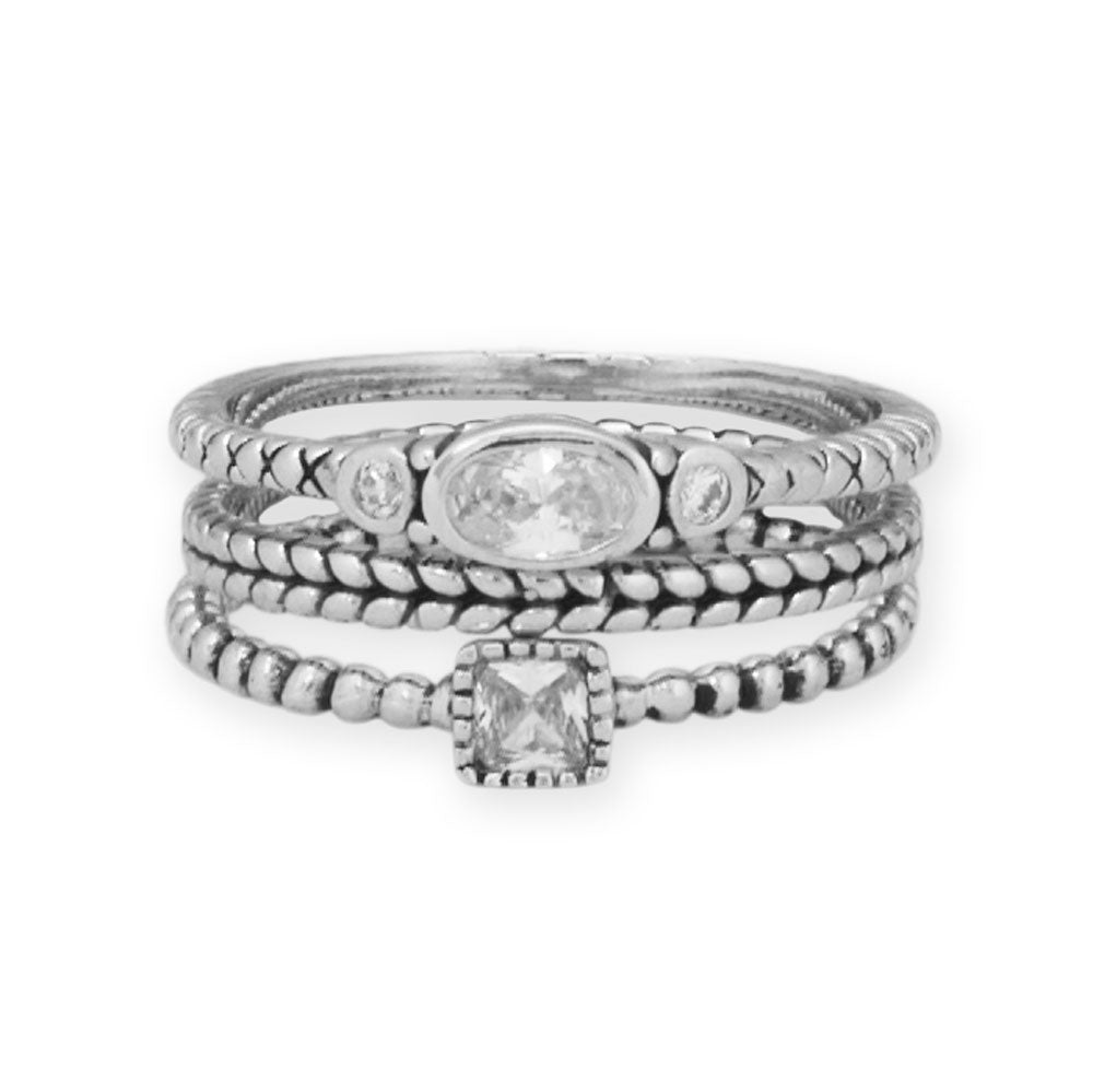 Rhodium Plated Oxidized Dainty Wheat Design Ring