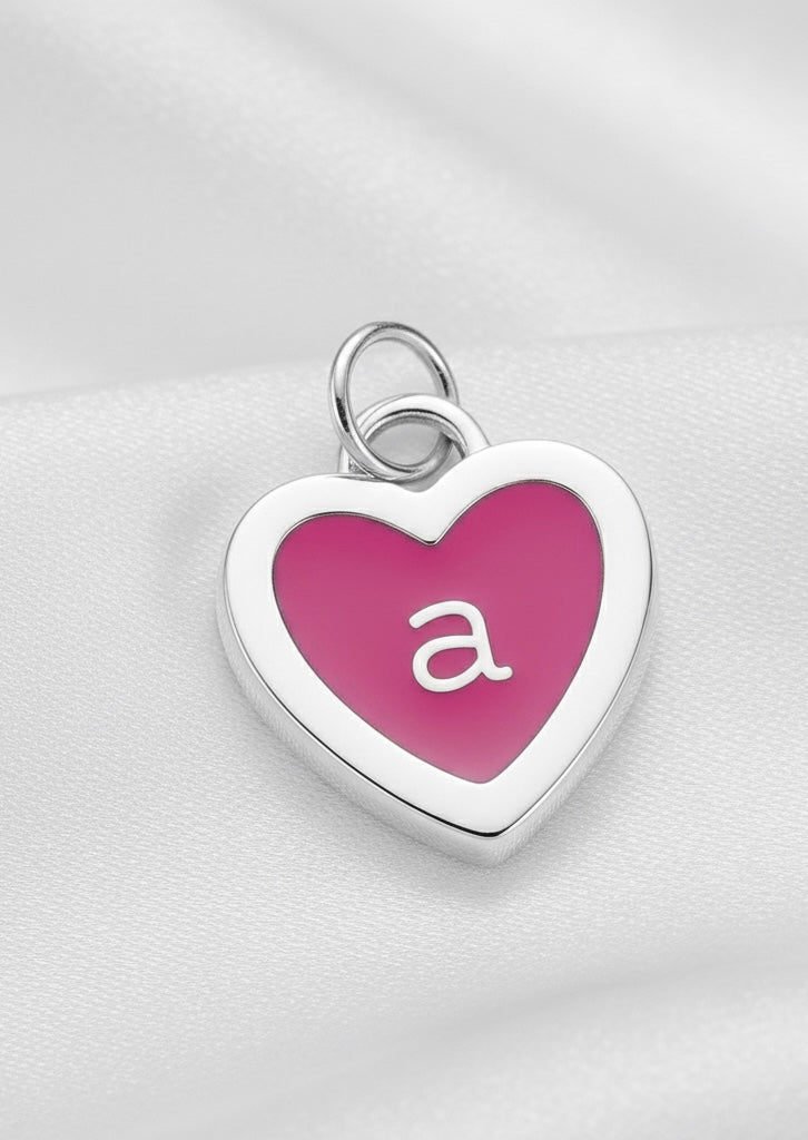 Hot Pink Enamel Heart Initial Charm