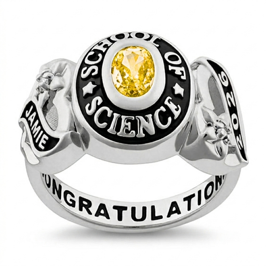 Sterling Silver Ladies Double Heart Side Class Ring