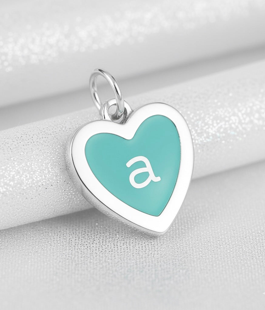 Teal Enamel Heart Initial Charm