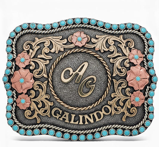 Custom Curvy Turquoise Stone Belt Buckle