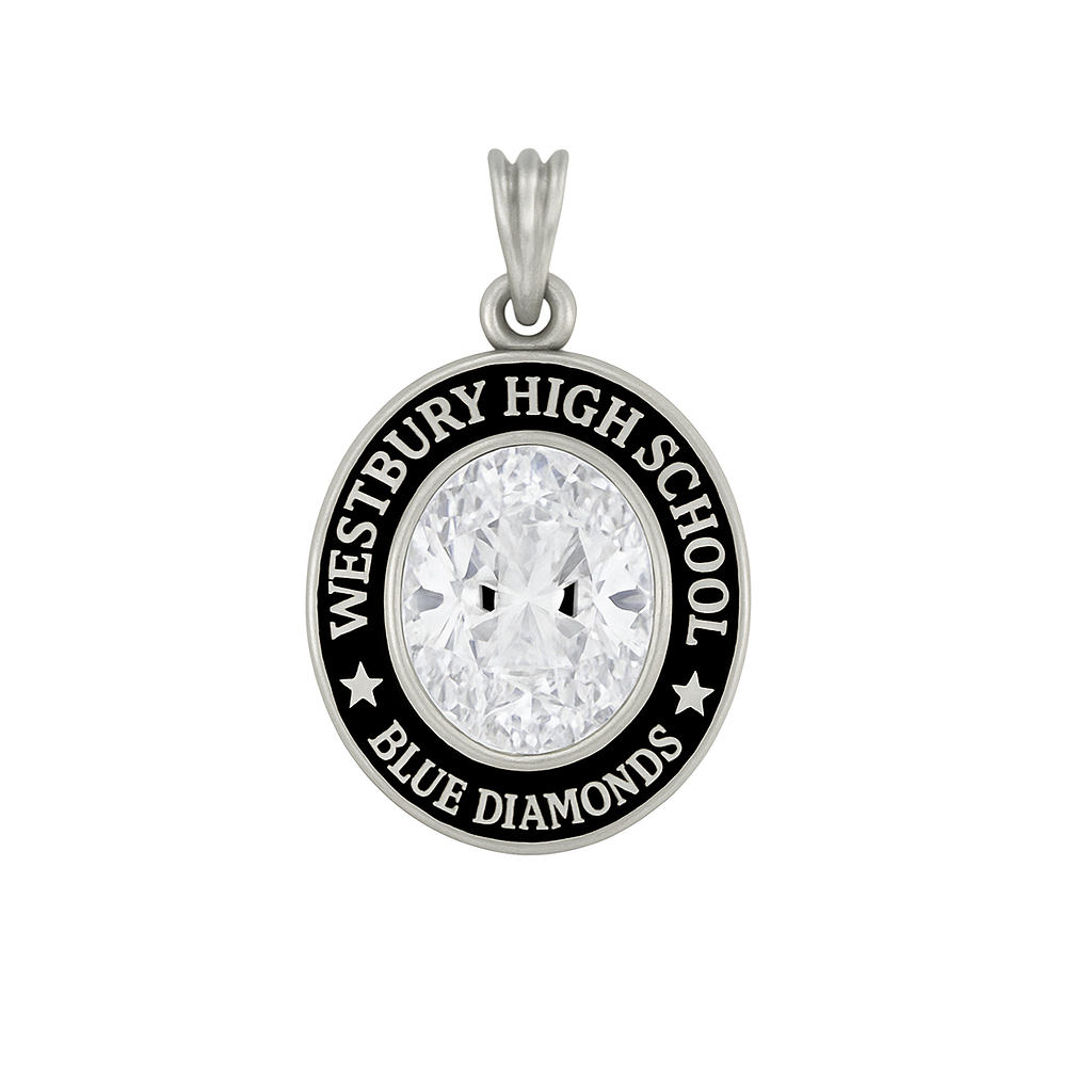 Westbury Blue Diamonds Mascot Oval Birthstone Class Necklace
