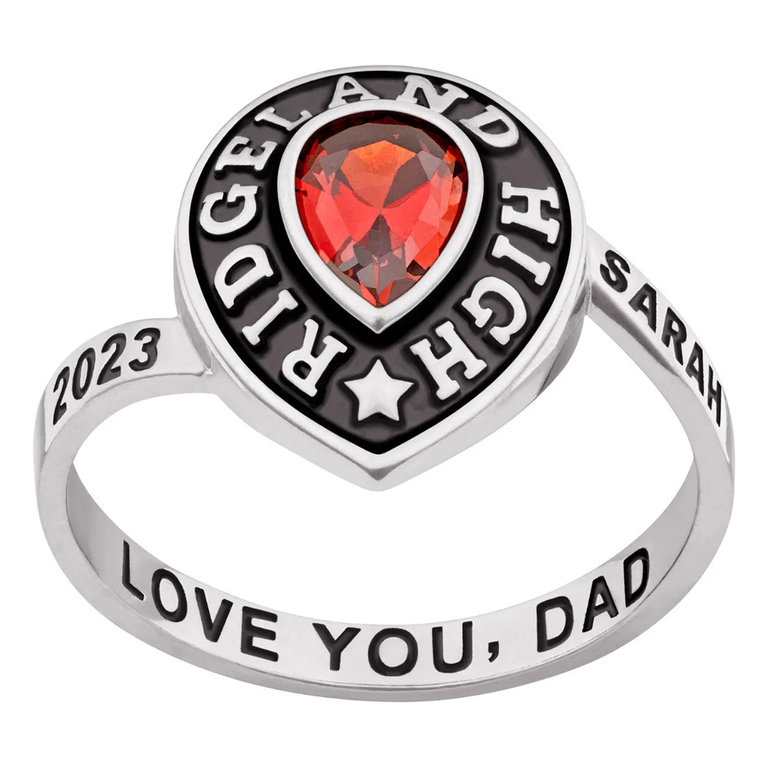 Ladies Sterling Silver Pear Birthstone Class Ring