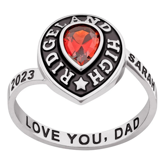 Ladies Sterling Silver Pear Birthstone Class Ring