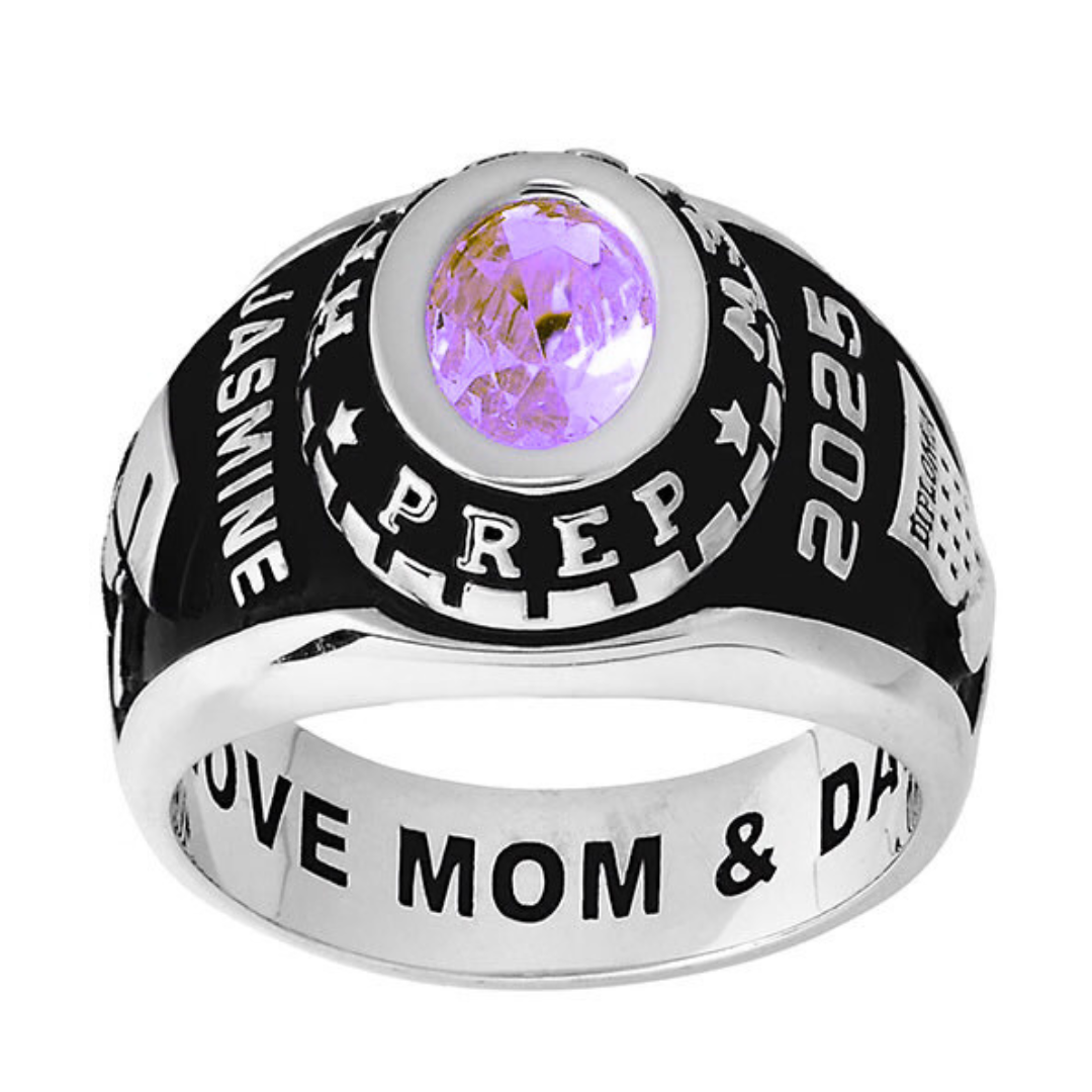 Sterling Silver Ladies Traditional Encased Oval Class Ring