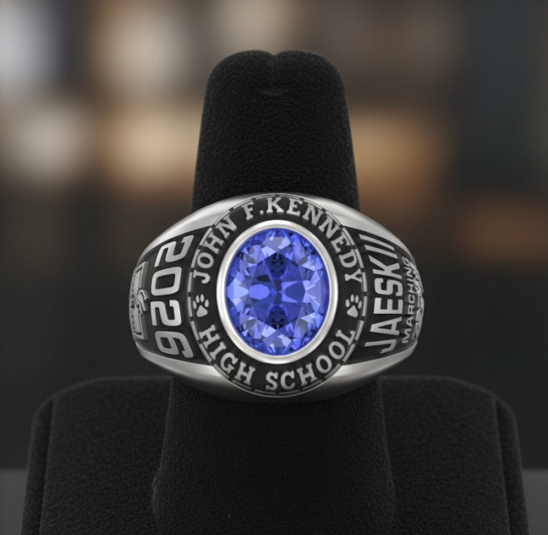 Promo Men's Sterling Silver Traditional Oval Stone Class Ring