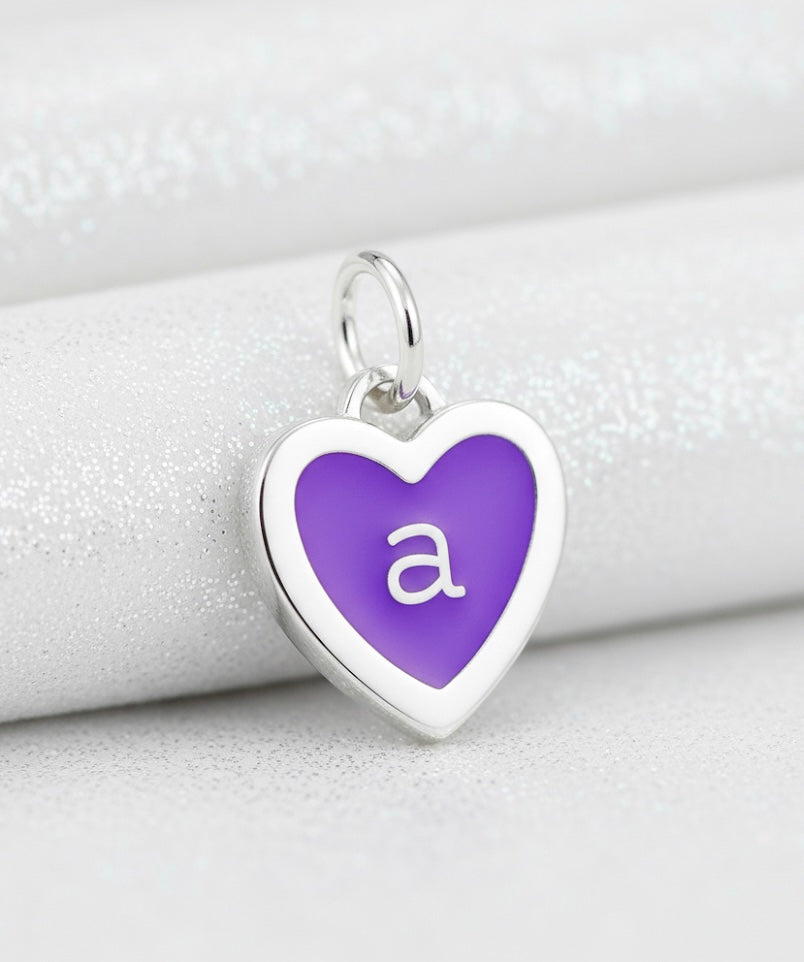 Purple Enamel Heart Initial Charm