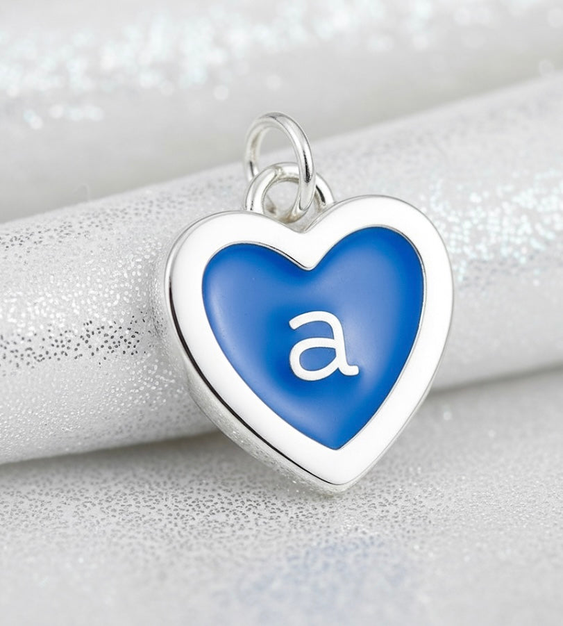 Blue Enamel Heart Initial Charm