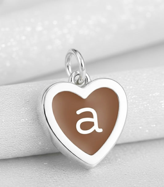 Brown Enamel Heart Initial Charm