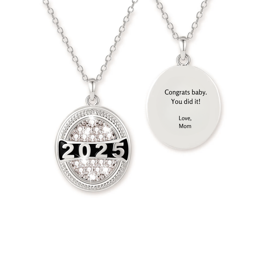 Promo Sterling Silver CZ Oval Year Class Necklace