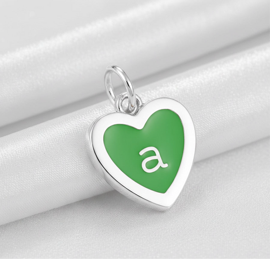 Green Enamel Heart Initial Charm