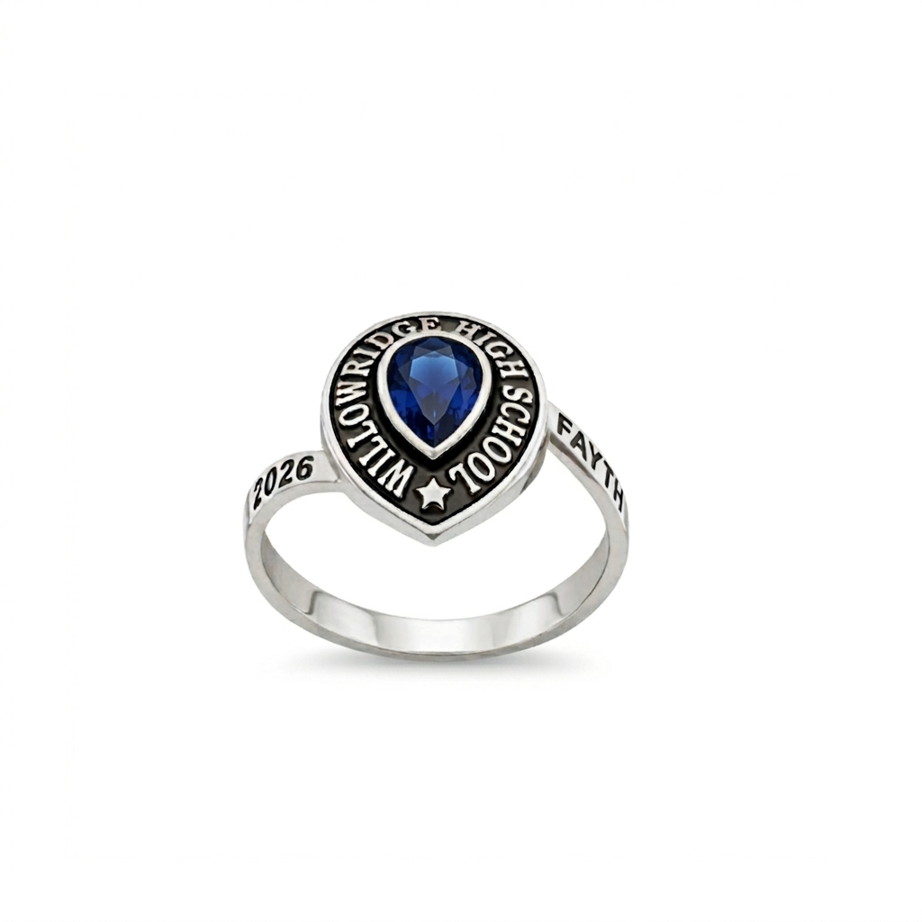 Ladies Sterling Silver Pear Birthstone Class Ring