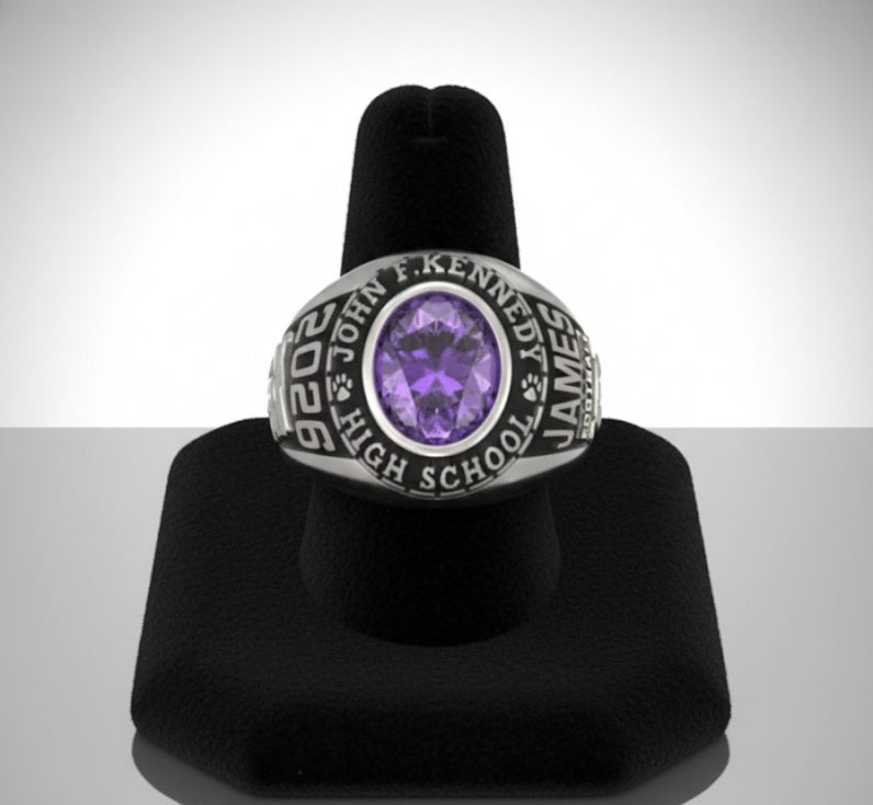 Promo Men's Sterling Silver Traditional Oval Stone Class Ring