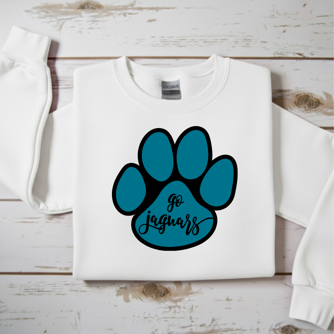 “Go Jaguars” Teal Paw Print Sweatshirt
