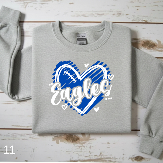 "Love My Eagles" Football Heart Crewneck