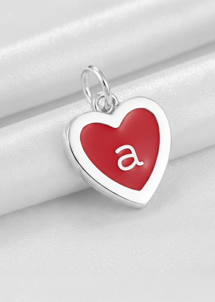 Red Enamel Heart Initial Charm