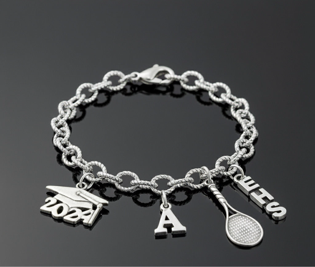 Pulsera con dijes de raqueta de tenis