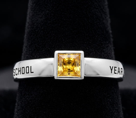 Promo Slim Band Square Birthstone Class Ring