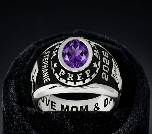 Sterling Silver Ladies Traditional Encased Oval Class Ring