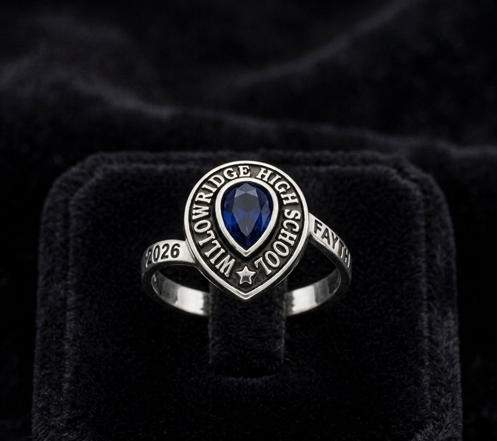 Ladies Sterling Silver Pear Birthstone Class Ring