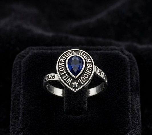 Ladies Sterling Silver Pear Birthstone Class Ring