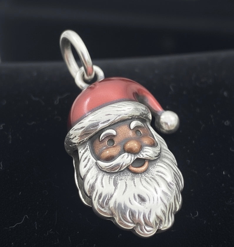 Jolly Black Santa Claus Head Charm