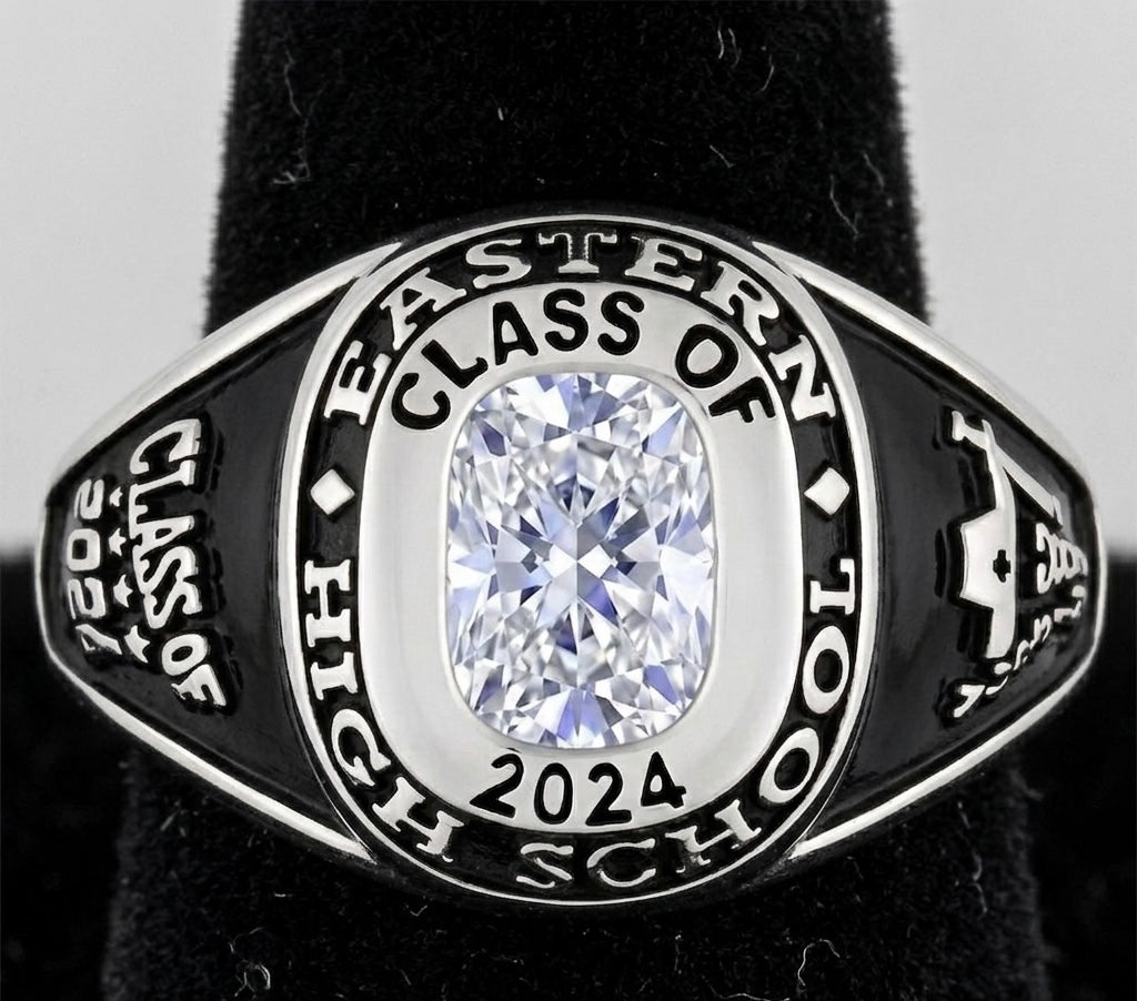 Sterling Silver Ladies Traditional Cushion Birthstone Class Ring