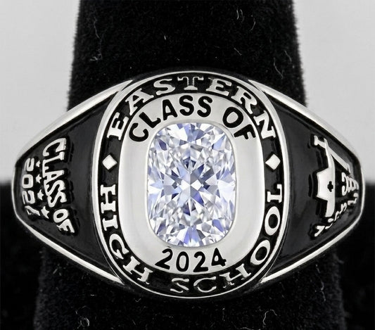 Sterling Silver Ladies Traditional Cushion Birthstone Class Ring