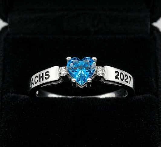 Promo Slim Band Heart Birthstone Class Ring