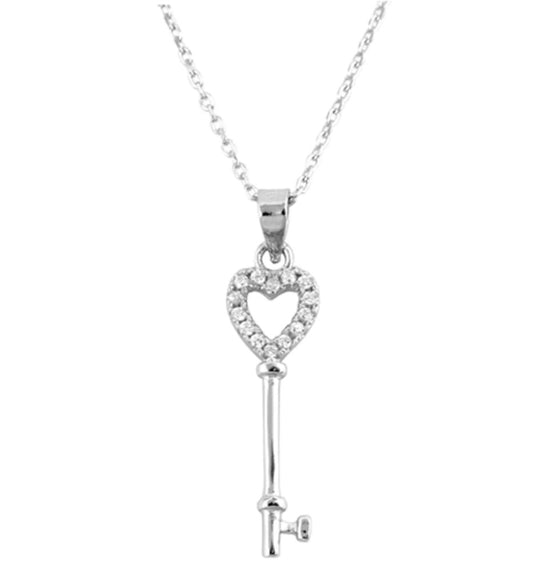 CZ Heart and Key Necklace