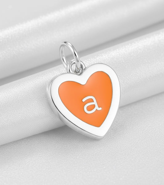 Orange Enamel Heart Initial Charm