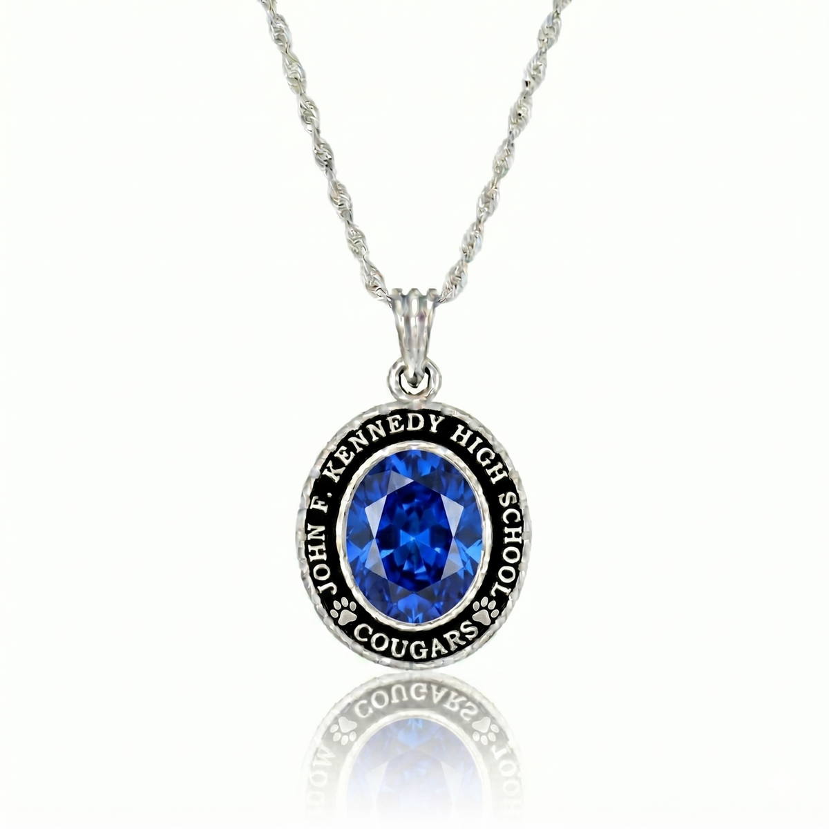 John F. Kennedy Mascot Oval Birthstone Class Necklace