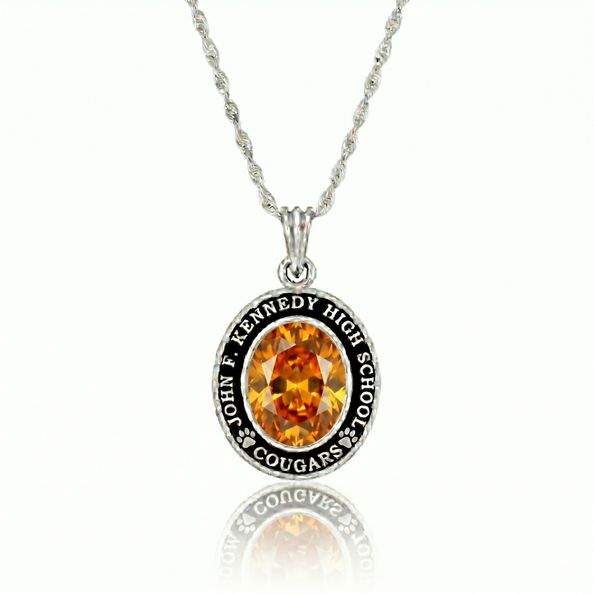 John F. Kennedy Mascot Oval Birthstone Class Necklace