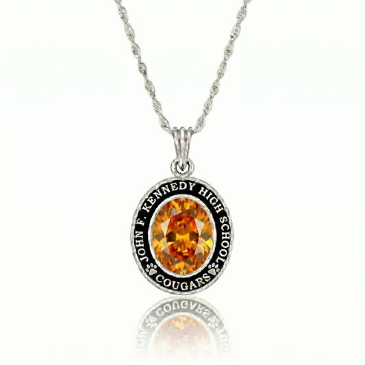 John F. Kennedy Mascot Oval Birthstone Class Necklace