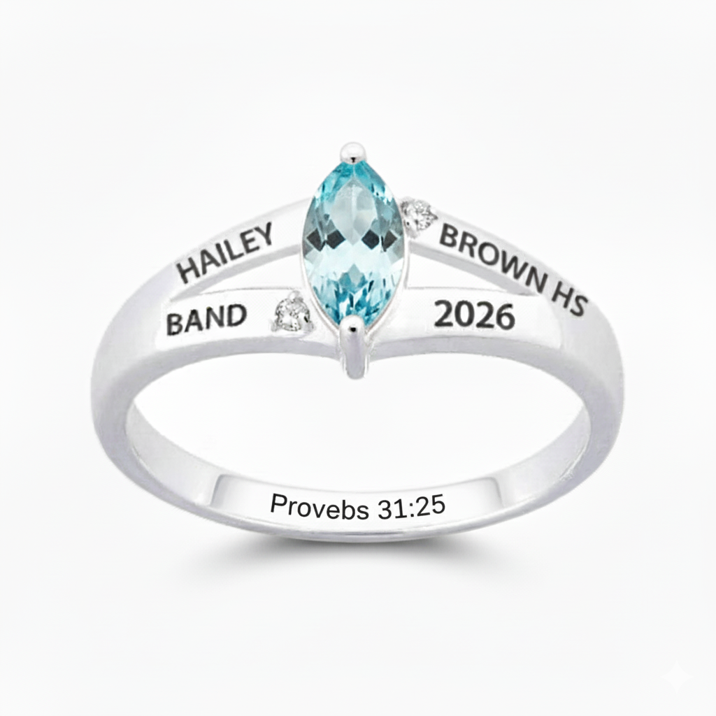 Sterling Silver Marquise Birthstone & CZ Class Ring