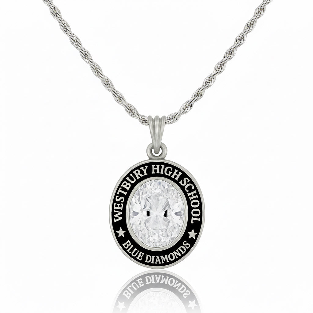 Westbury Blue Diamonds Mascot Oval Birthstone Class Necklace