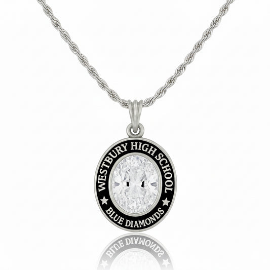 Westbury Blue Diamonds Mascot Oval Birthstone Class Necklace